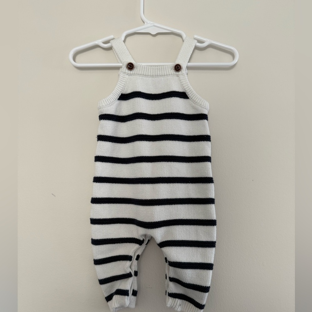 JANIE & JACK Navy and White Baby Striped Sweater Overall